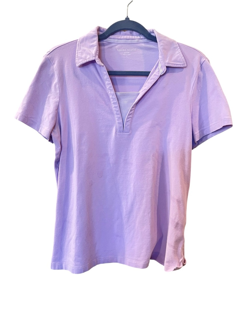 Karen Scott Women’s Short Sleeve Cotton Polo Shirt Lavender Petite Large